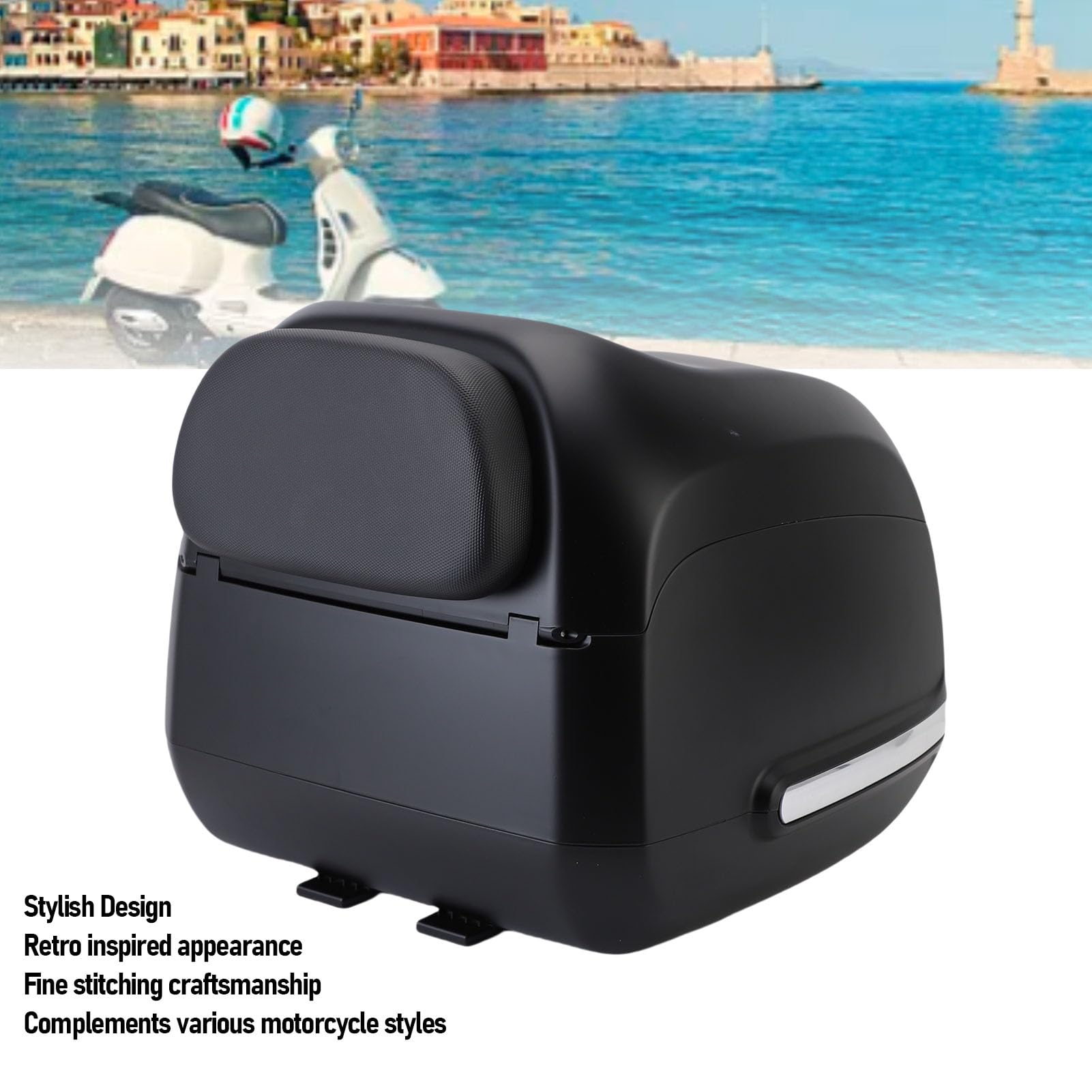Baúl Trasero Universal para Motocicleta de 35L, Diseño Retro Elegante, Resistente Al Agua para Scooters y Motos Eléctricas (Black)