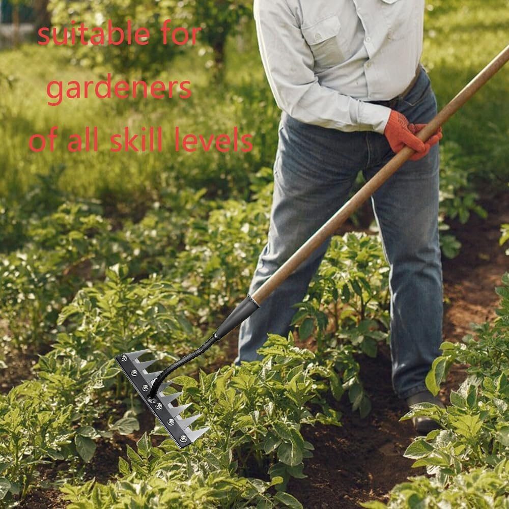 5/6/7/8 Teeth Carbon Steel Garden Weeding Rake ,Multifunctional，for Lawn Yard and Garden Farm Uprooting (7 Teeth)