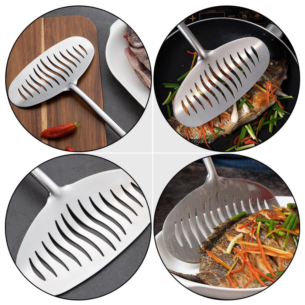 Espátula de Acero Inoxidable para Cocina Mango Cómodo y Contacto Directo Alimentos, Pala Ancha para Barbacoa y Uso Diario en Cocina Profesional
