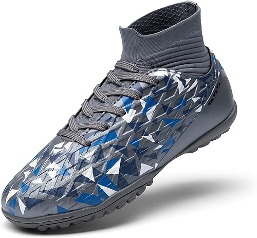 DREAM PAIRS Boys Girls Indoor Soccer Shoes High Top Football Turf Futsal Shoes for Little/Big Kid,Size 5 Big Kid,Grey,KKUMSO2513