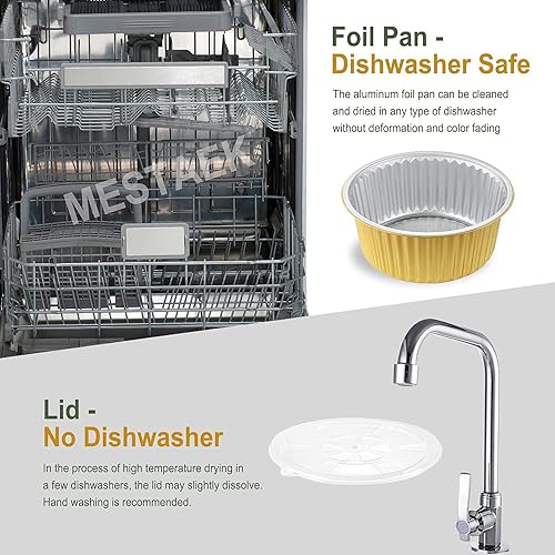 Miniatura 6 de Sartenes de papel de aluminio resistentes de 10 pulgadas con tapas (paquete de 5), 2 latas de papel de aluminio reutilizables más gruesas y