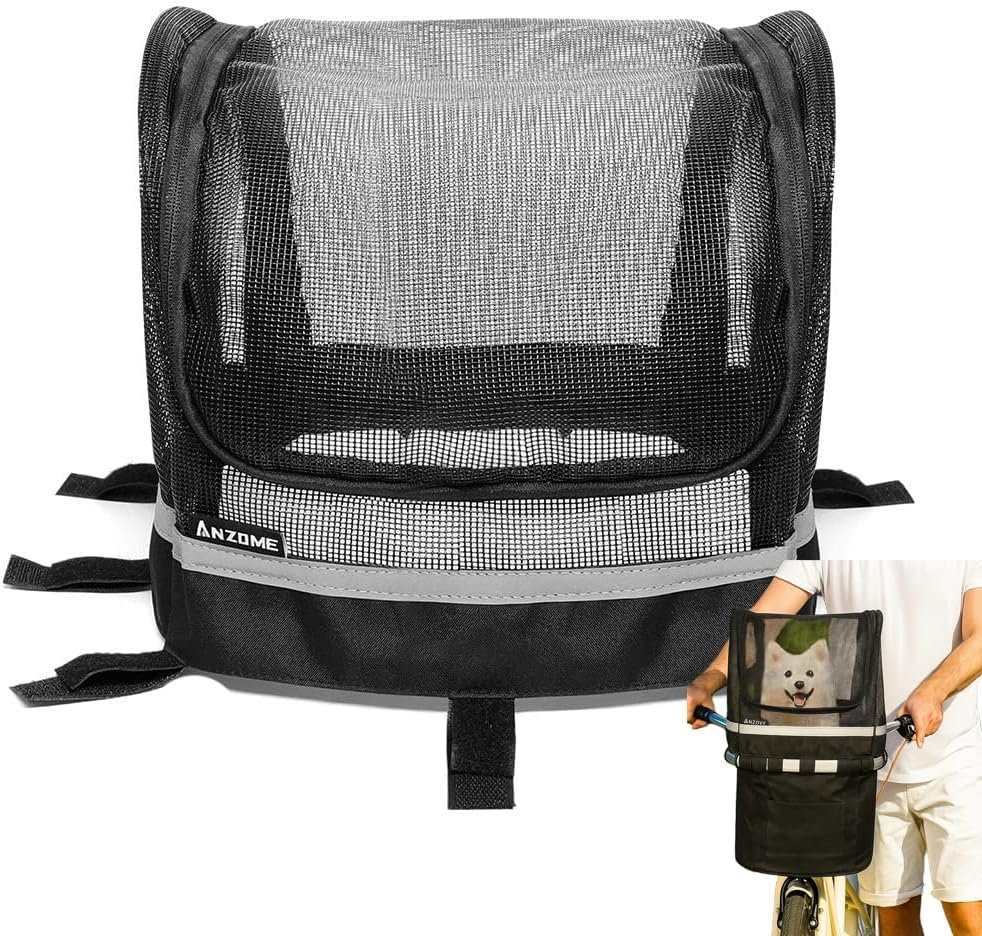 Bike Basket Cover, Removable Full Zip Opening Dog Bike Basket Cover, Easily Put in & Take Out Breathable Net for Maximum Basket 12.9”L*8.6”W (Basket not Included)