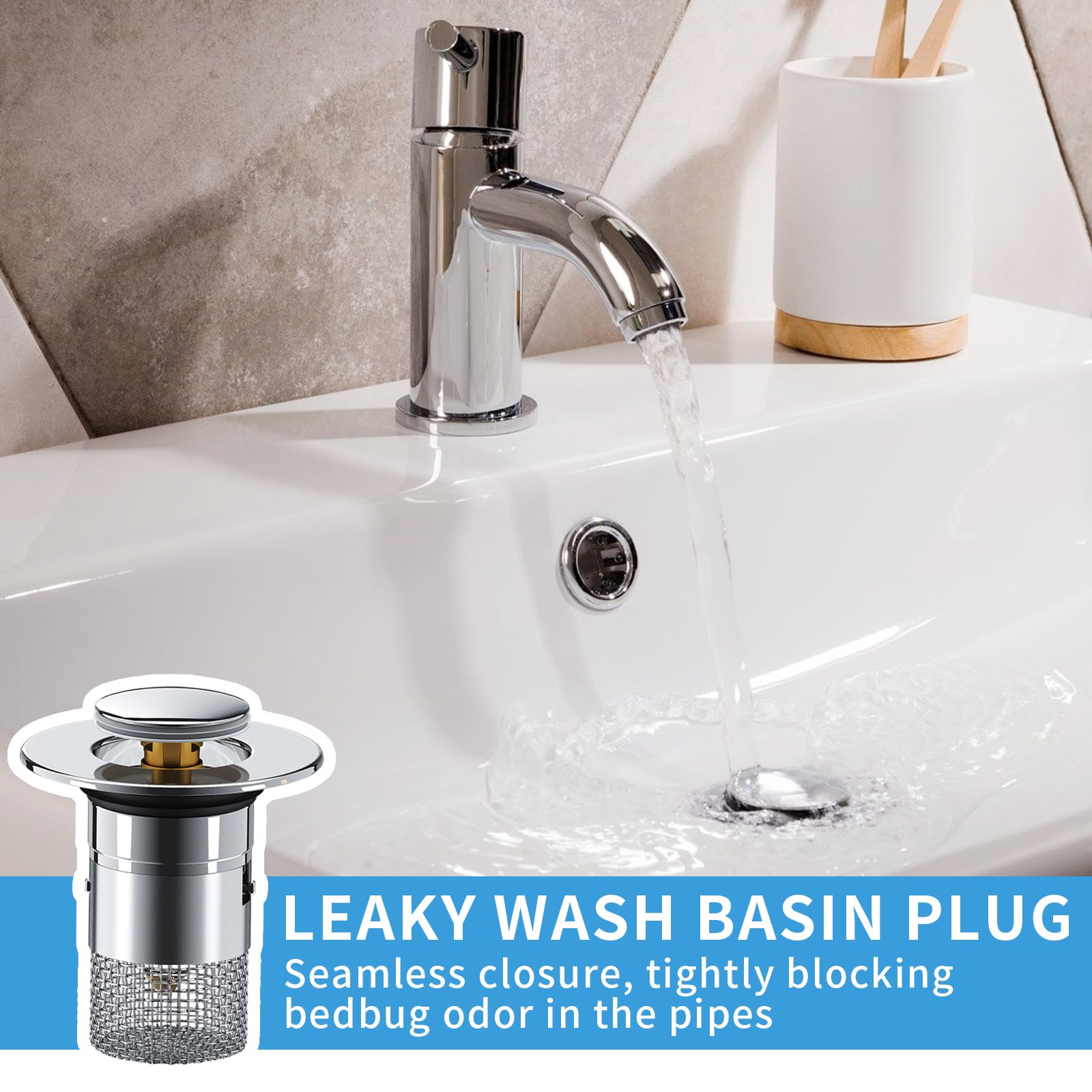 Tappo Scarico Lavandino Con Filtro 34-40 Mm - Acciaio Inox, Pop-Up, Antintasamento, Per Cucina E Bagno (Confezione Da 2) - Foto 5