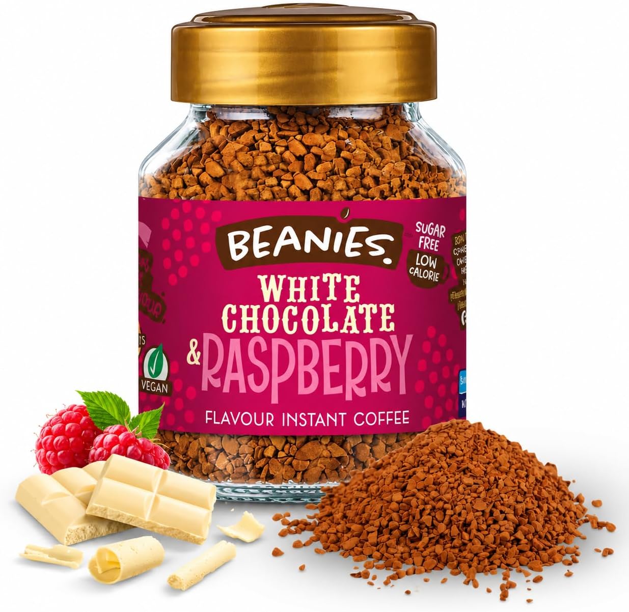Beanies White Chocolate & Raspberry Flavoured Instant Coffee 50g | 0 Added Sugar | Under 10 Calories per Serving