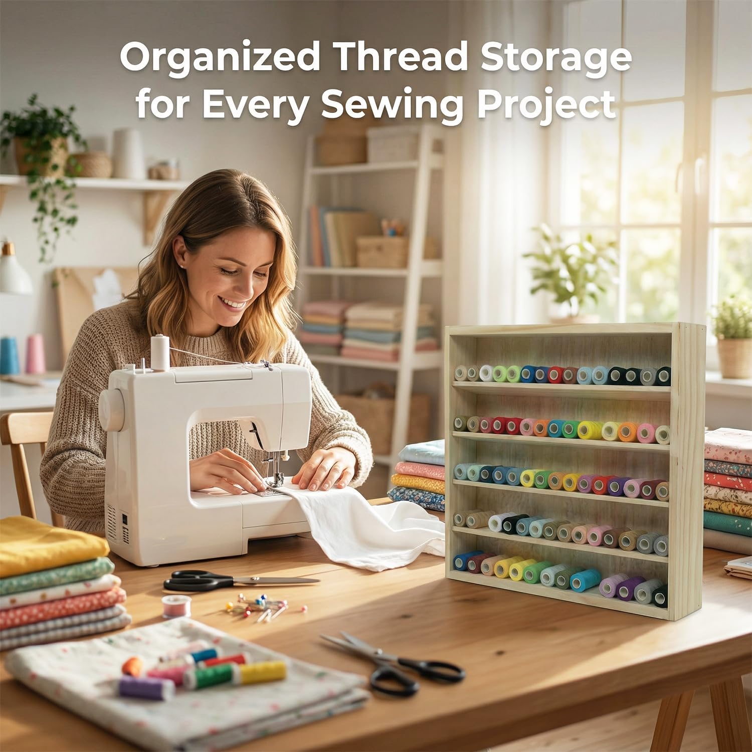 5-Tier Large Capacity Wooden Sewing Organizer,Thread Spool Holder,Sewing Spools Storage Box Organizer,for Needles, Beads, Crafts,Washi Tape,Embroidery Floss,Quilting