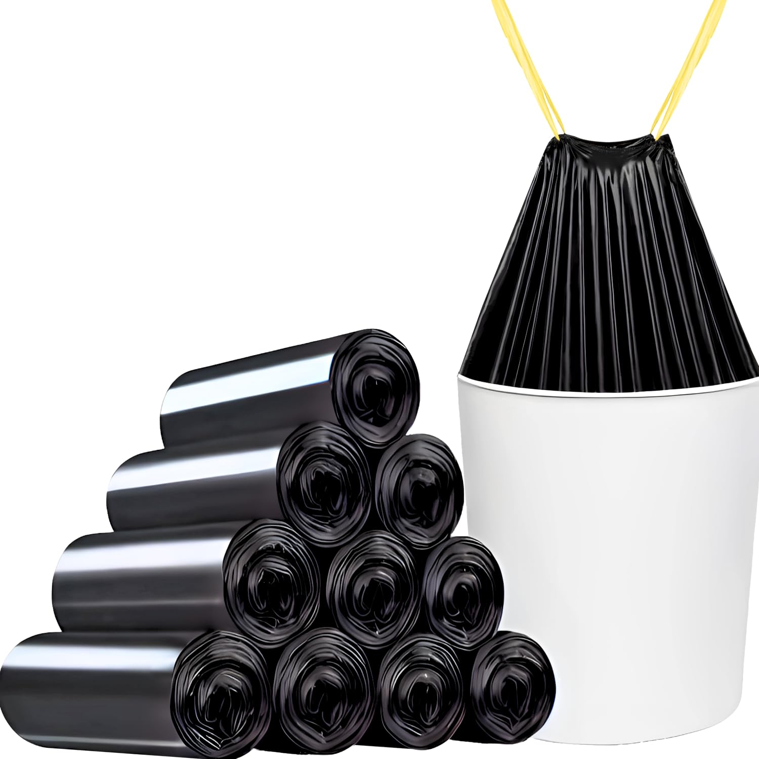 Toneco Müllbeutel 60L - MIT ZUGBAND - EXTRA BREIT & EXTRA STARK - 50 Beutel - reißfest & dicht - stabile Müllsäcke 60L - Fixierband Mülltüten -100% recycelt - für den Hausmüll - 2 Rollen à25 (50)