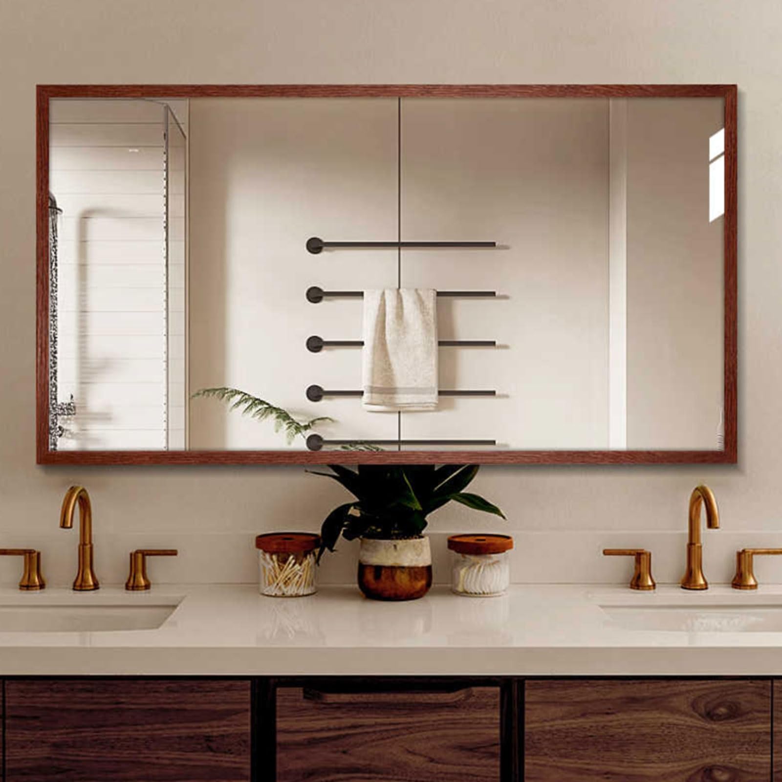 Miroir de salle de bain en bois incassable idéal pour l'entrée et le salon