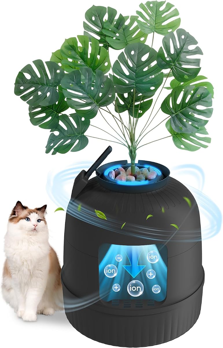 Lifewit Hidden Plant Cat Litter Box with Electric Odor Control System Black | Extra Large Enclosure Litter Tray with Carbon Filter& Odor Control, Aesthetic Cats Stuff for Living Room, Bathroom, Corner