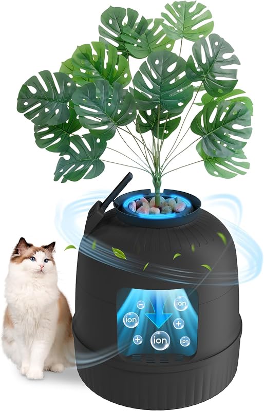 Lifewit Hidden Plant Cat Litter Box with Electric Odor Control System Black | Extra Large Enclosure Litter Tray with Carbon Filter& Odor Control, Aesthetic Cats Stuff for Living Room, Bathroom, Corner