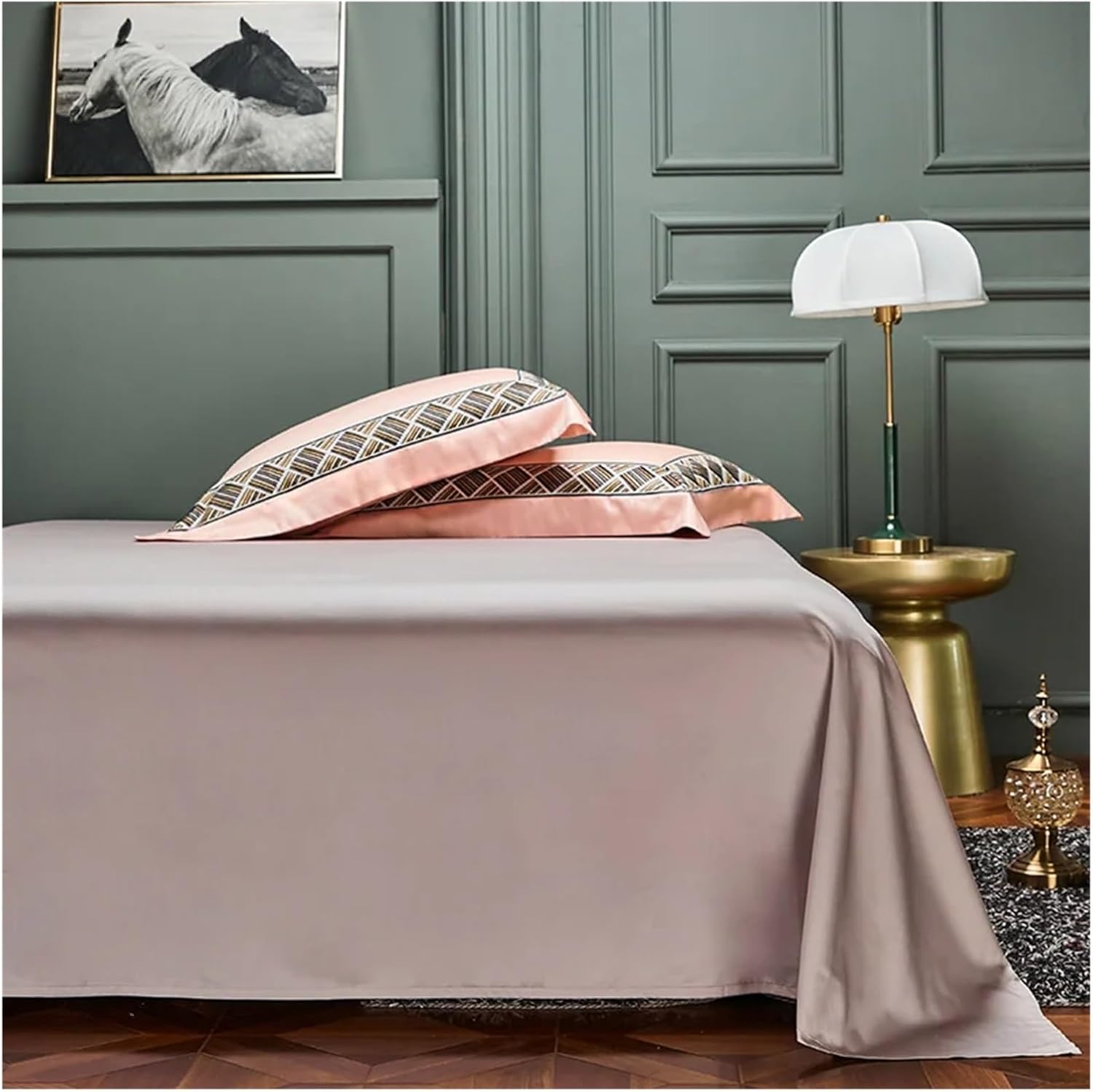 1000TC Horse Cotton Bedding Sets Embroidery Duvet Cover Flat Sheets Pillowcase,Bed