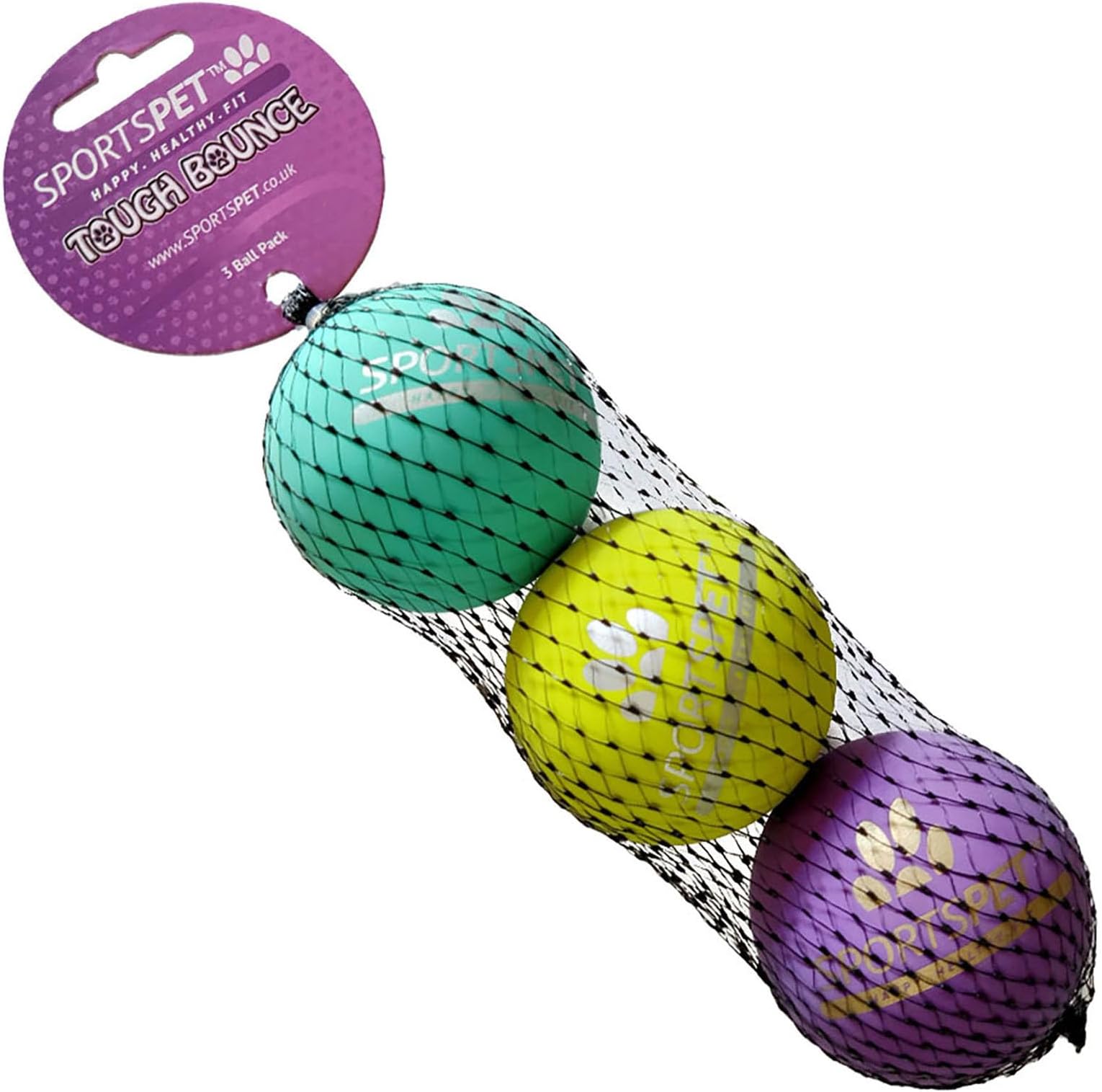 Tough Bounce Dog Balls, Rubber Dog Ball, Near Indestructible Fetch Toy for Dogs, Tennis Ball Size (65mm) Pack of 3