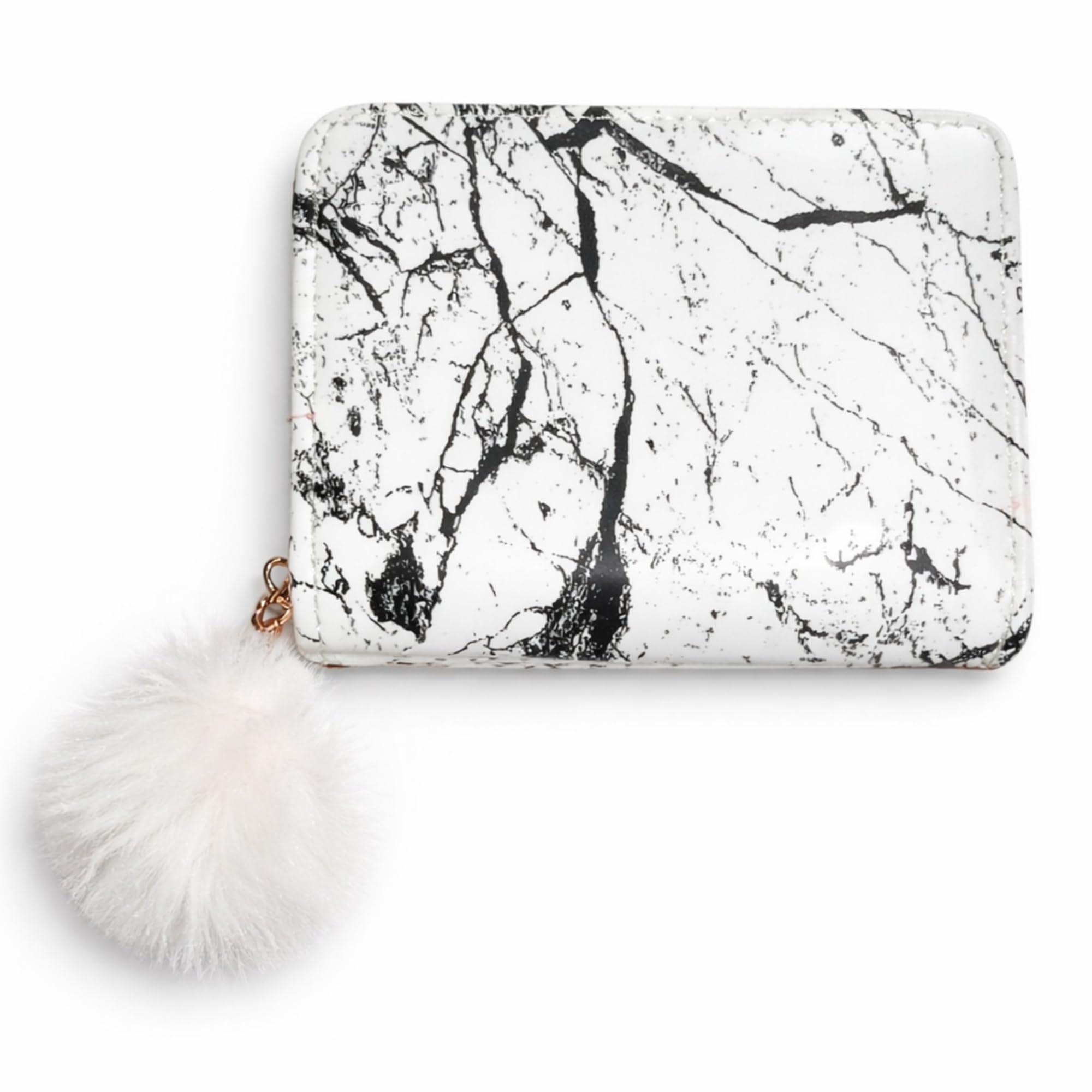 Redsalt Marble Stylish Wallet for Women with Zipper & Pom Pom Charm (White Grey Black)-image-39
