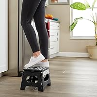 Vista 2 de Casafield Taburete plegable de 9 pulgadas con asa, negro, portátil, plegable, pequeño taburete de plástico para niños y adultos, uso en la cocina