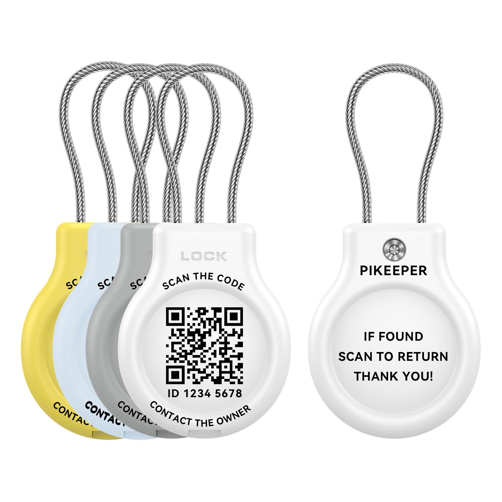 Pro 4-Pack 2-in-1 Smart Luggage Tracker & Case per AirTag, Finder integrato funziona con Apple Find My Network, impermeabile Lost-and-Found QR Code Tag con cavo antifurto per borsa [iOS solo]