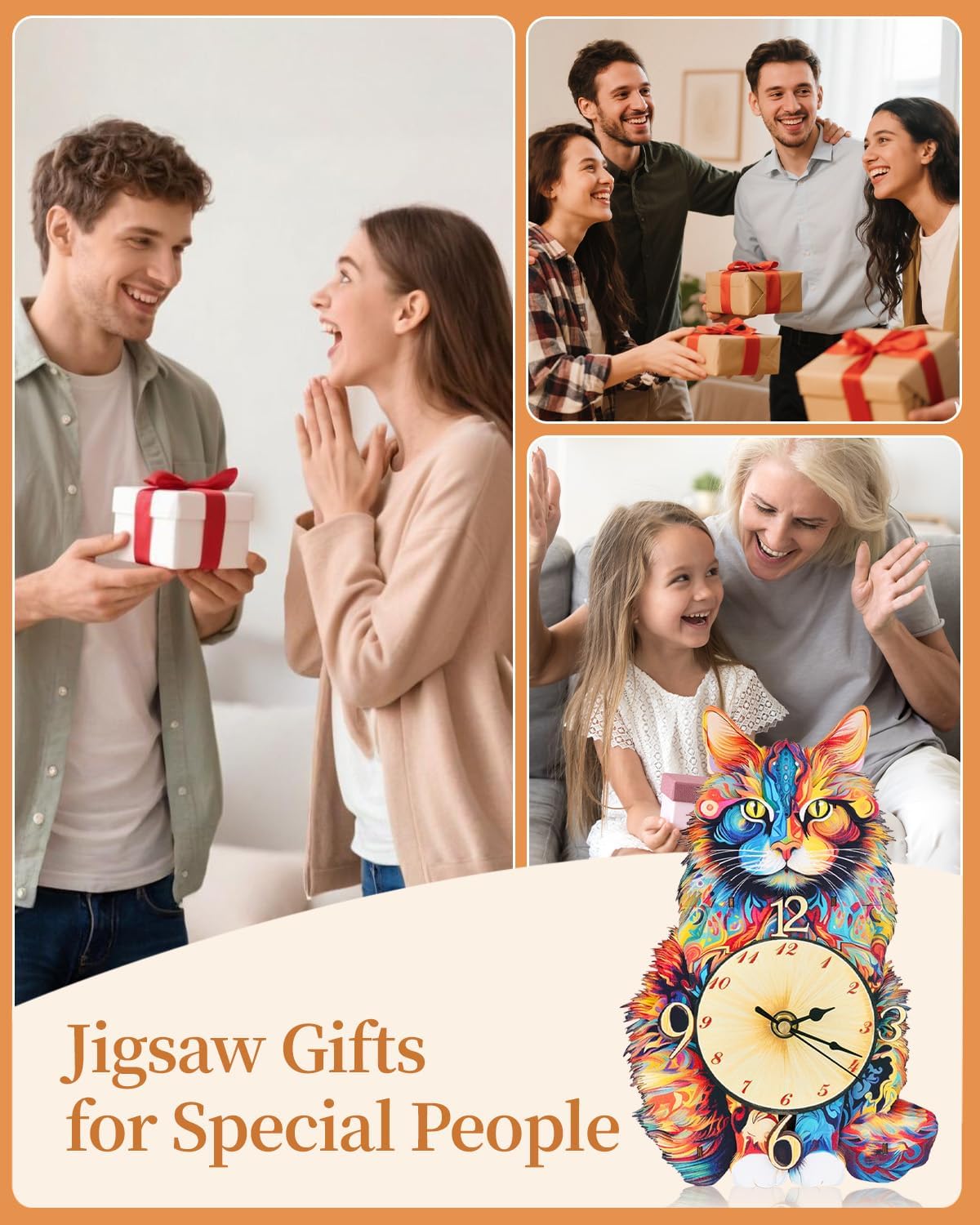 3D Wooden Puzzles for Adults, Maine Coon Cat Clock DIY Kit, Beginner 22 Pcs Wooden Puzzles, Creative Gift Ideas for Adults Teens