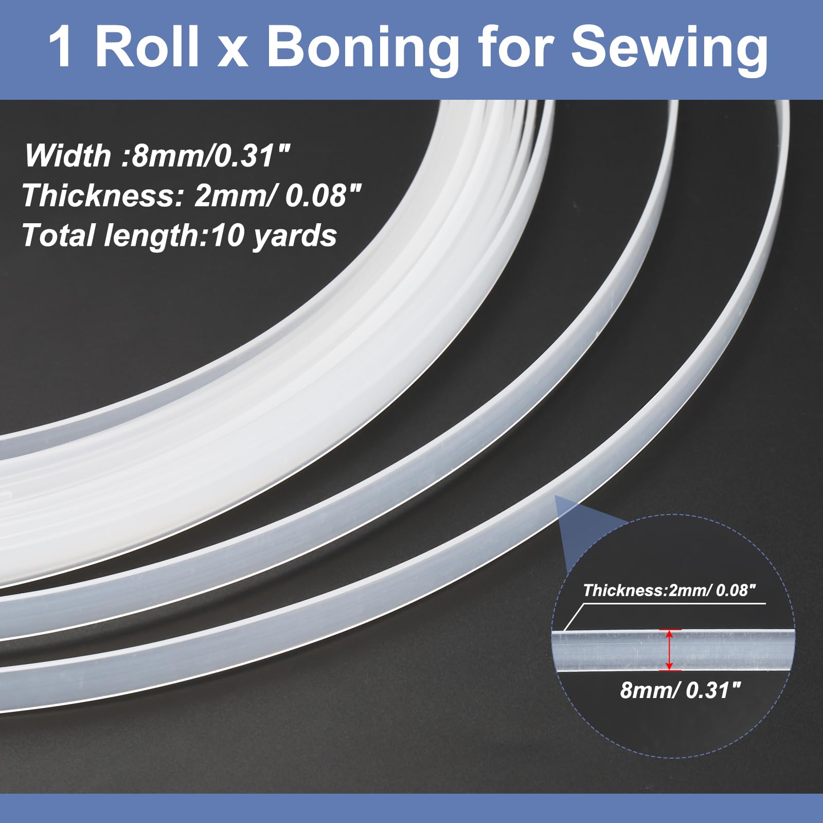 PATIKIL 8mm x 2mm x 10 Yards Boning for Sewing PP Plastic Boning for Handmade Dolls Hats Handbags Wedding Dresses DIY Making - Image 2