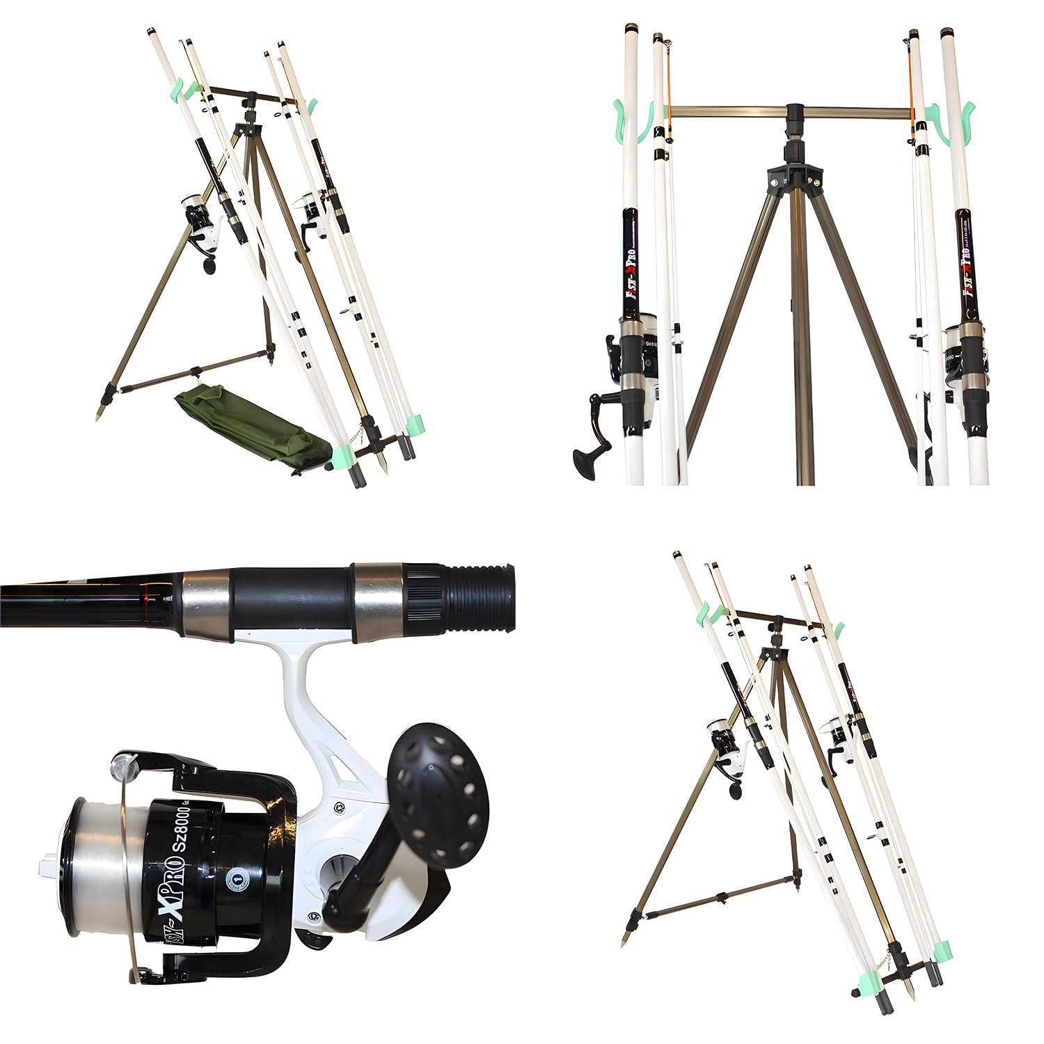 Beach Pro Deluxe – 2 Ruten – 2 Rollen – Strandunterstützung – Strand-Angelset – Strandruten-Set – 3,90 m – Weiß