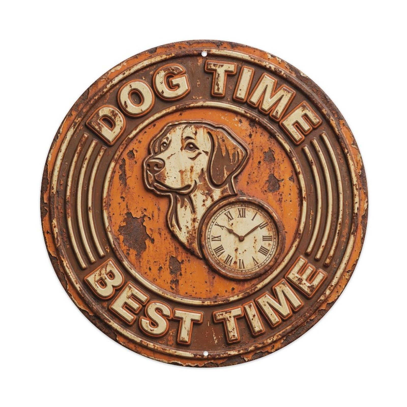 Vintage Dog Time Best Time Paws Metal Tin Sign Plaque Wall Decor for Cafe, Club, Garden Round Metal Poster 8x8Inch
