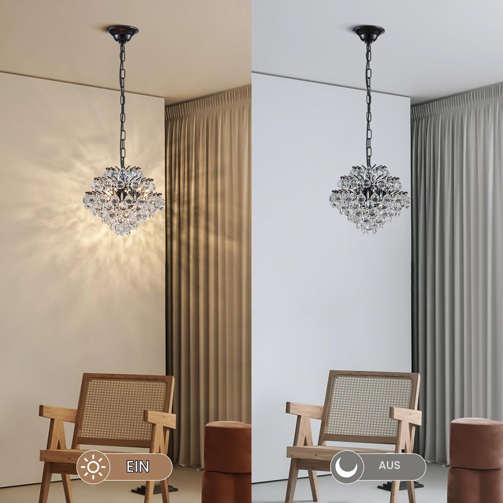 BESTIER Black Modern Pendelleuchte Kronleuchter Kristall Regentropfen Beleuchtung Deckenleuchte Lampe für Esszimmer Badezimmer Schlafzimmer Wohnzimmer 4 G9 Glühbirnen erforderlich D28cm x H30cm