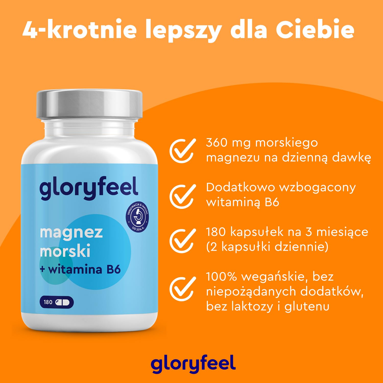 Morski Magnez - Wysokiej jakości czysty i elementarny magnez z soli morskiej - Wykonany z tlenku magnezu - Dodatkowo wzbogacony witaminą B6-100% wegański i starannie przetestowany laboratoryjnie