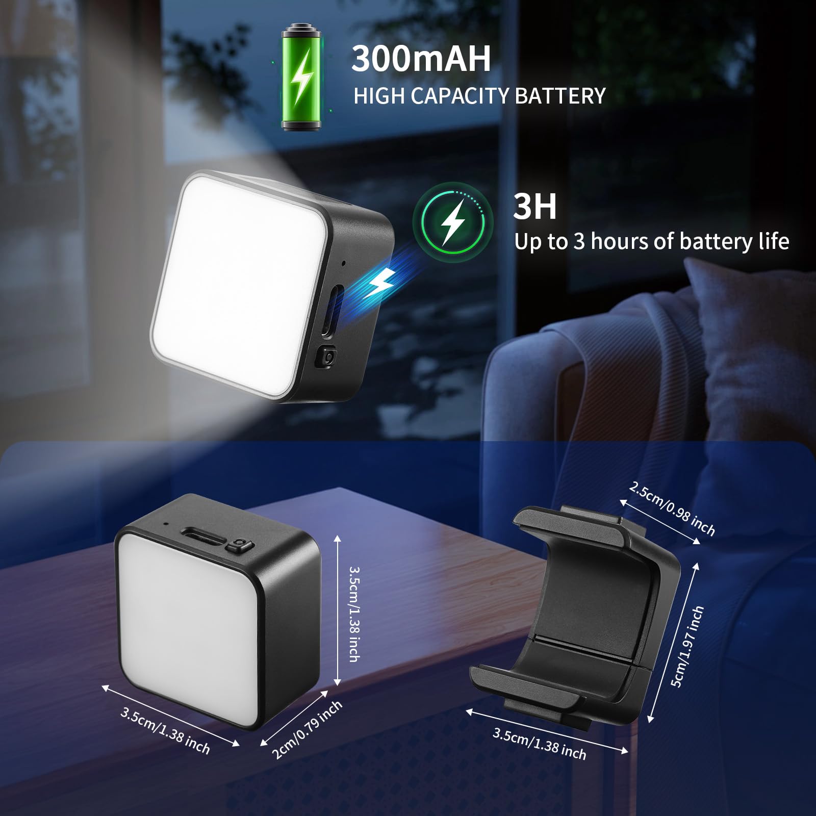 Mini Lumiere Telephone Compatible avec DJI Osmo Pocket 3, Lampe LED Vidéo Magnétique avec 3 Modes Réglable, Batterie 300mAh Clip Rétractable pour DJI Osmo Pocket 3 Accessoires, pour Selfie Vlog