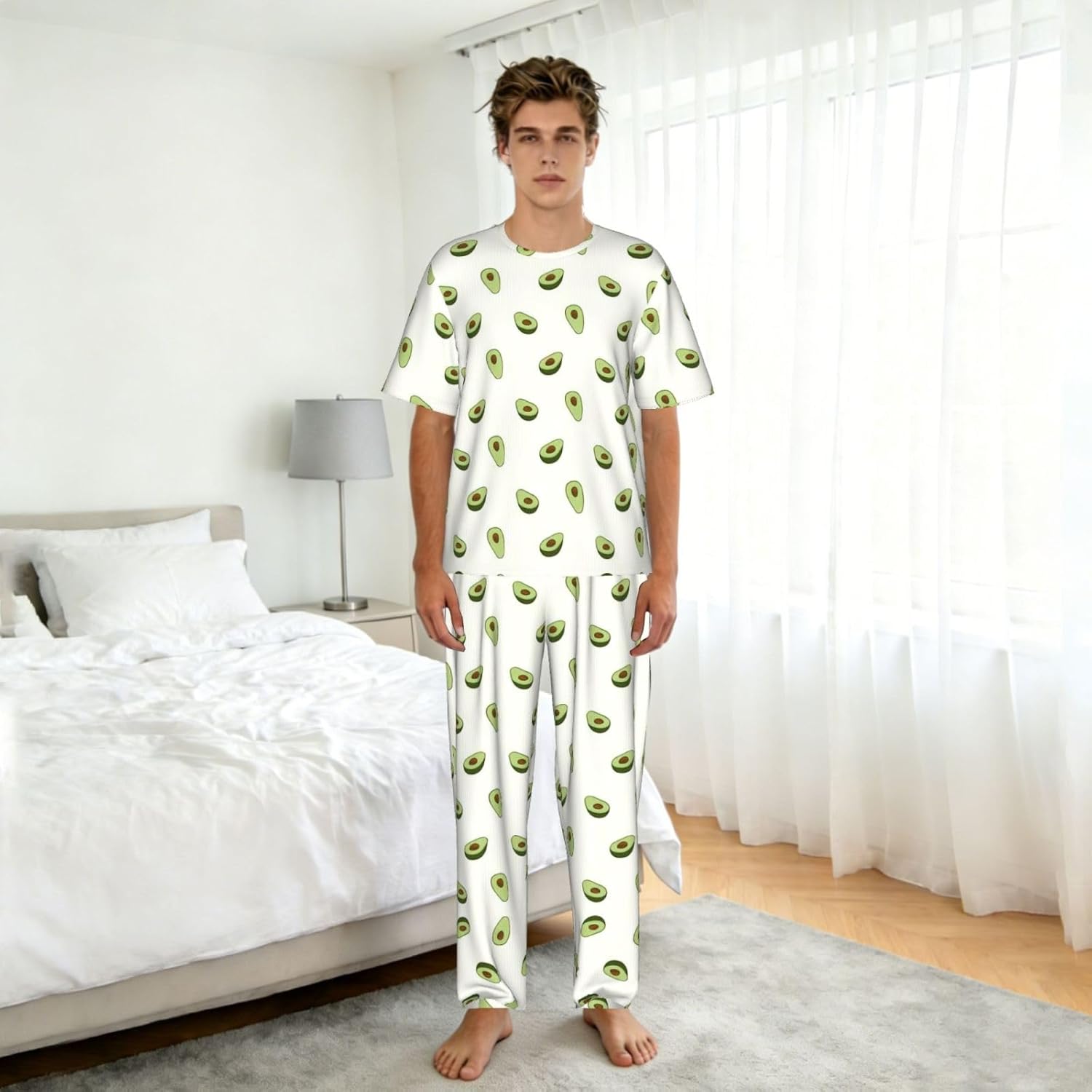 Men'S 2 Piece Loungewear Pajama Set Avocado Print Short Sleeve Tee Top And Pants Set S-3xl