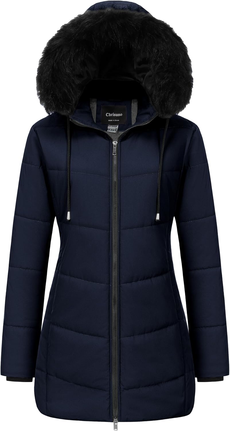 Chrisuno Women's Warm Winter Coat Long Waterproof Thicken Puffer Jacket Quilted Snow Parka with Removable Hood