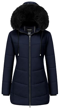 Chrisuno Womens Warm Winter Coat Long Waterproof Thicken Puffer Jacket Quilted Snow Parka with Removable Hood