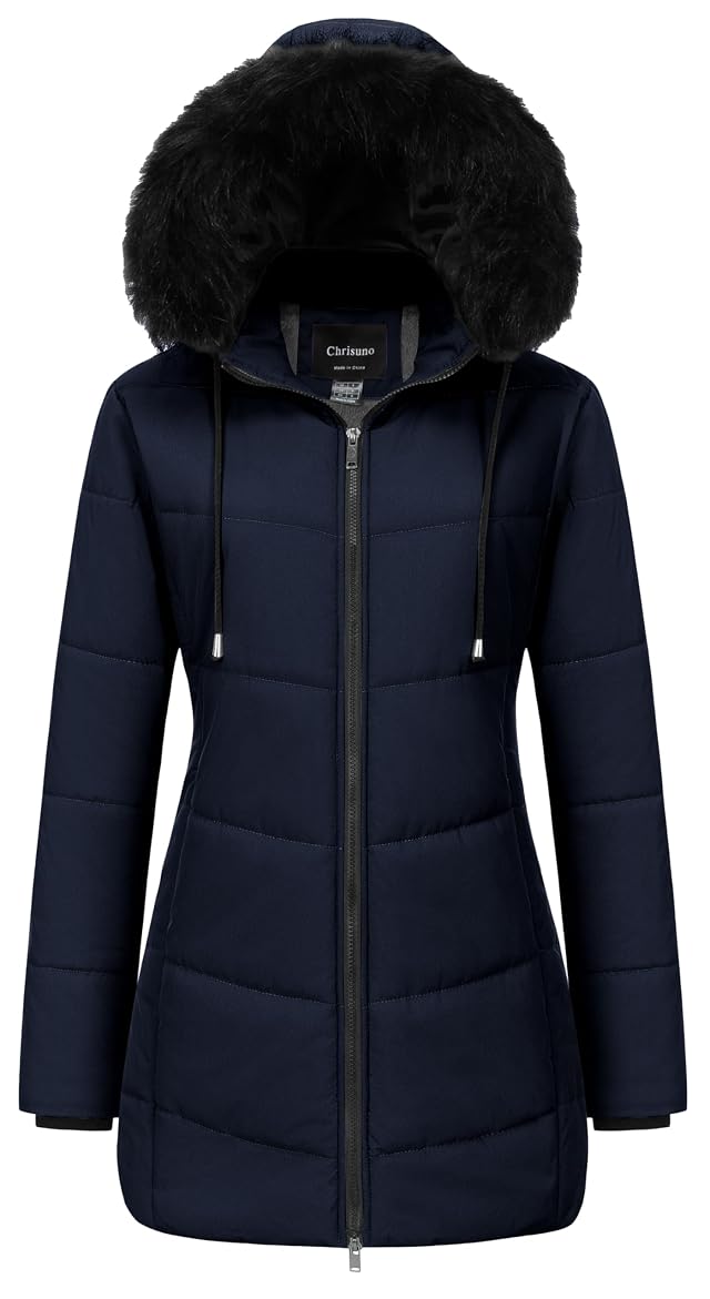Chrisuno Womens Warm Winter Coat Long Waterproof Thicken Puffer Jacket Quilted Snow Parka with Removable Hood