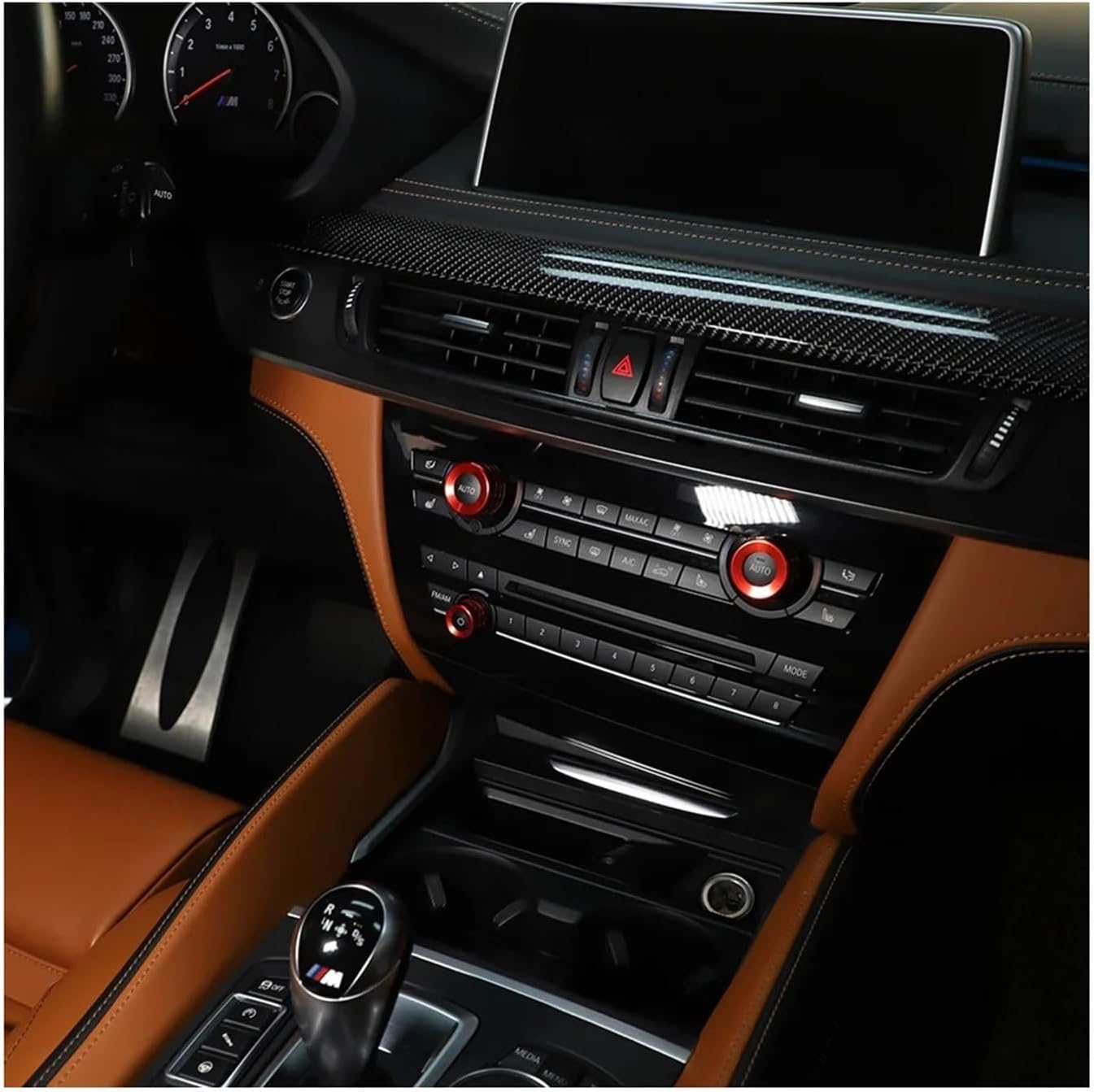 [Replacement] Red Air Conditioner Knob Audio Volume Tune Button Trim Cover Ring for BMW X5 X6 E70 E71 F15 F16 2014-2018