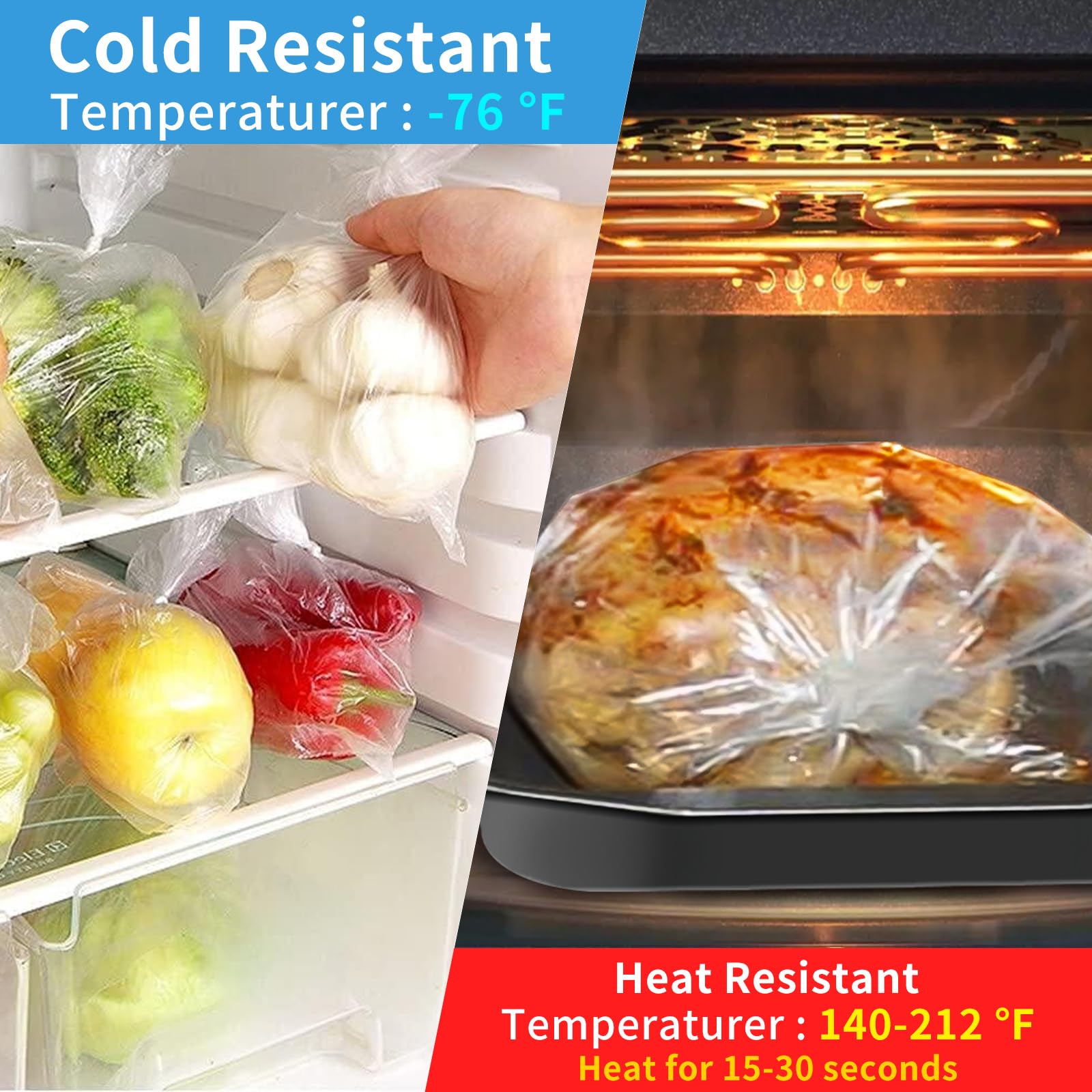 Lebensmittelbeutel, 35,6 x 50,8 cm, Frischhaltebeutel, transparent, für Lebensmittel, Obst, Gemüse, Brot, Küche, Gefrierschrank, Supermarkt, 350 Kunststoffbeutel / Rolle (2 Rollen)