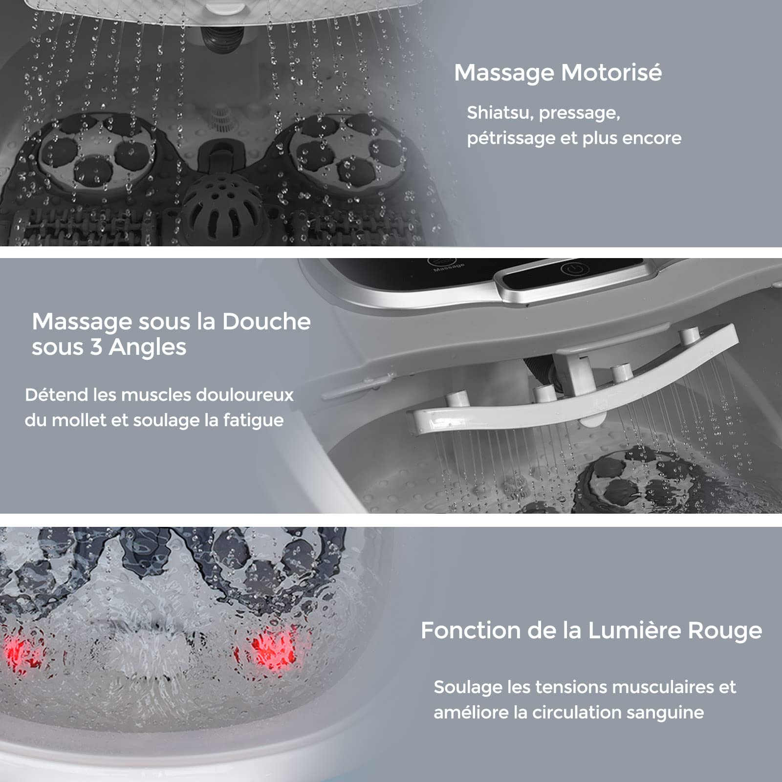 RELAX4LIFE Bain de Pieds Hydromasseur, Bain Massage Électrique avec Minuterie 10-60 Min, Température Réglable 35-48°C, Thalasso Pied avec Rouleaux Amovibles, Roues Verrouillables pour Détendre Pieds