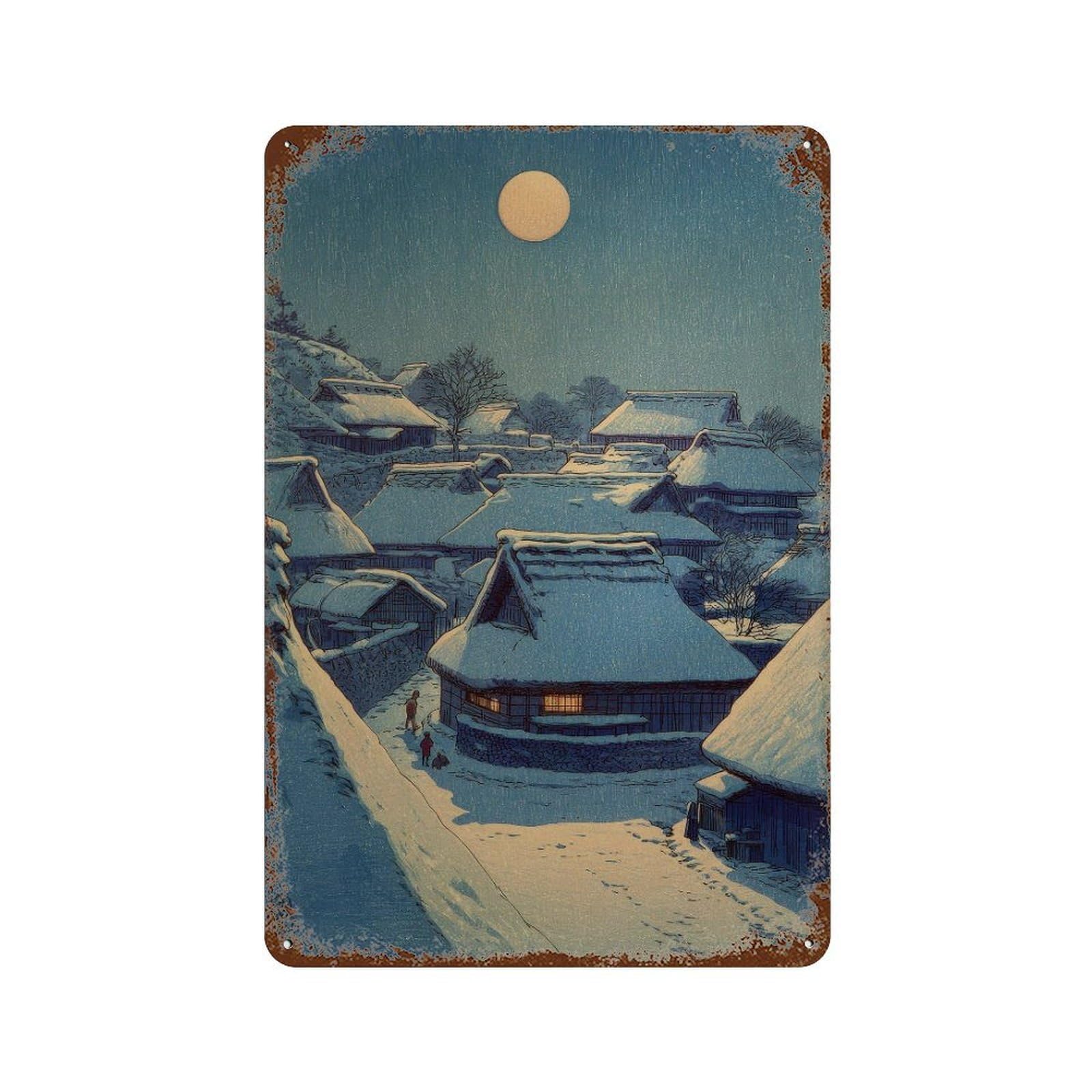 xiaoxiaoshen Snowy Japanese Village. Ukiyo Wall Decor Art Metal Tin Poster Modern Home Decor Art Home Bar Shop Decorations Vintage Sign 30x20cm