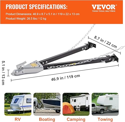 Miniatura 7 de vevor Barra de remolque, capacidad de remolque de 5000 libras