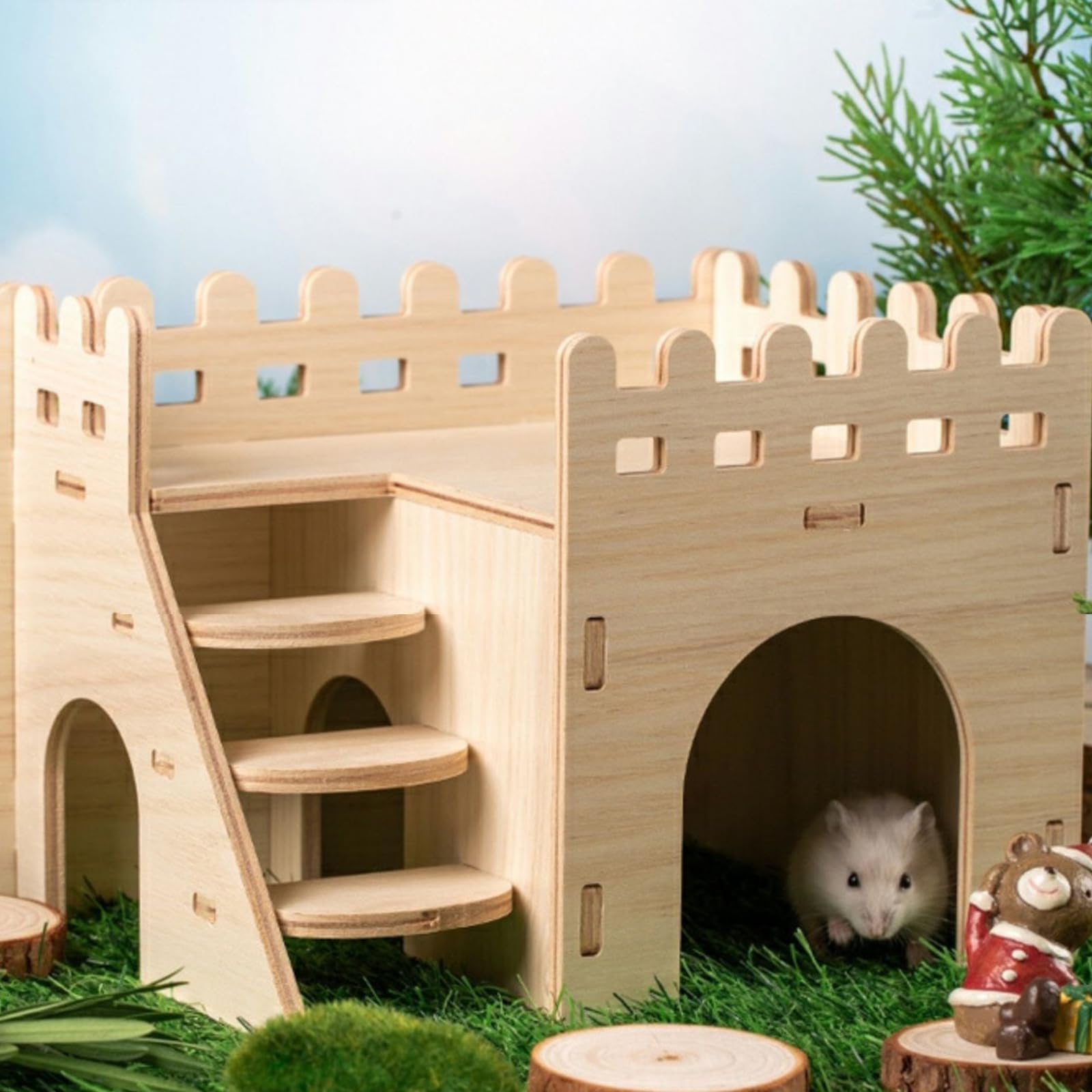TOKAYIFE Casa de hámster, cabaña de escondite de Animales pequeños para Mascotas de Madera, casa de Vida Natural para hámster Enano Gerbil Rat Chipmunk (MZ-119) — view 5