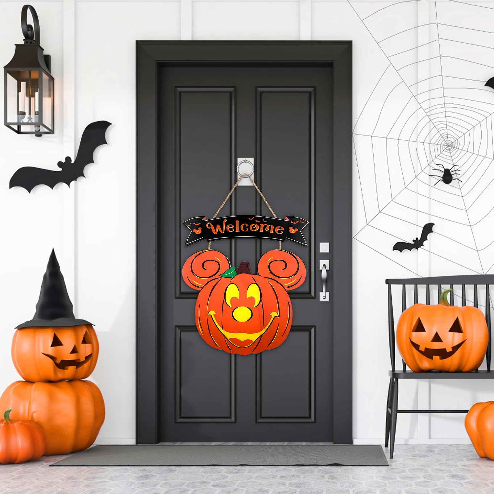 ANHUIB Halloween Kürbis Hängeschild Haustür Dekoration Boo Schild Für Haustür Willkommensschild Halloween Schwarze Katze Kürbis Holzschild