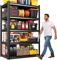 Vista 38 de Estantería de garaje de 71 pulgadas de alto, estantes de almacenamiento de 5 niveles, metal resistente, estante ajustable de acero para almacén