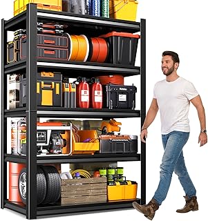 Garage Shelving-2050 lbs 5 Tier Storage Shelves,Adjustable Heavy Duty Metal Shelving Unit and Storage Large Rack,Utility Steel Shelf for Warehouse Industrial Pantry Basement Organizers 71"x46"x20"