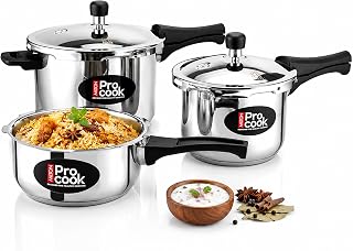 Milton Pro Cook Induction & Gas Stove Friendly Stainless Steel Pressure Cooker Combo Set 2, 3, 5 Litre Capacity | Outer Lid | 3-Layer Sandwich Bottom Cookware Set | ISI Certified & 5 Year Warranty