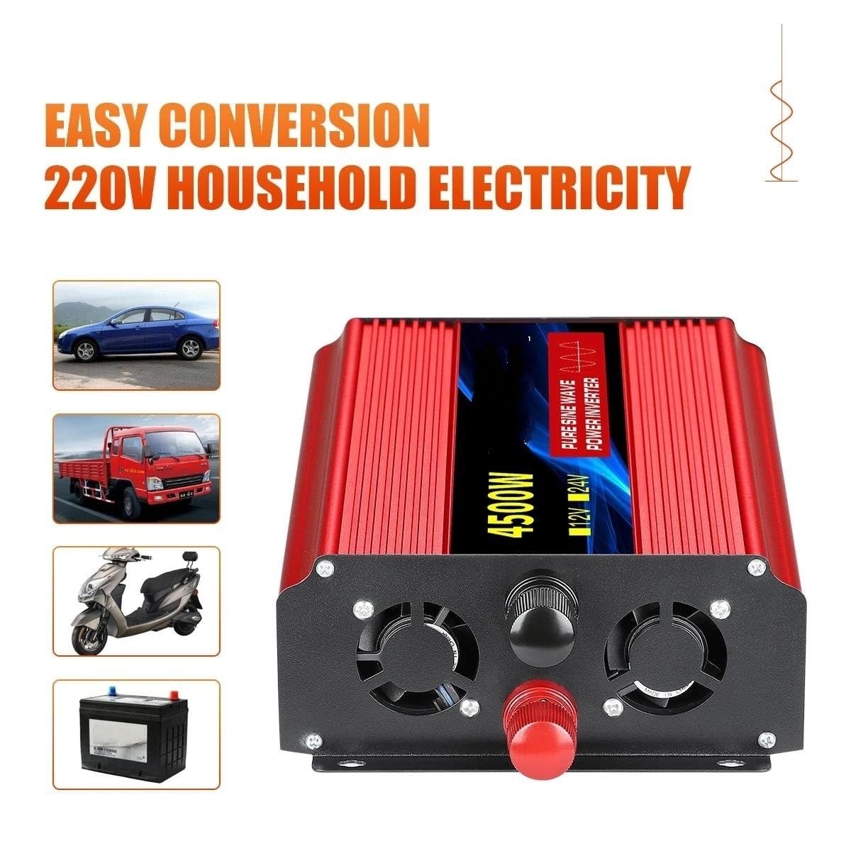 Convertidor Corriente Inversor De Onda Sinusoidal 12V A 220V 1600W 2500W 3500W 4500W Convertidor Voltaje CC A CA Fuente Alimentación para Minicoche Convertidor(1600W 220V)