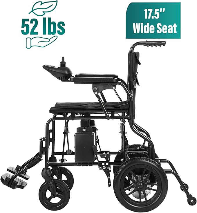 MALISA Portable Electric Wheelchair for Adults, Foldable Dual Motorized Power Wheelchairs, All Terrain Folding Wheel Chair, Comfortable Lightweight Travel Wheelchair