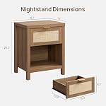 SICOTAS Rattan Nightstand Set of 2 - Farmhouse Night Stand with Drawer and Storage Shelf - Boho Bedside Table End Table Side Table Accent Table for Bedroom