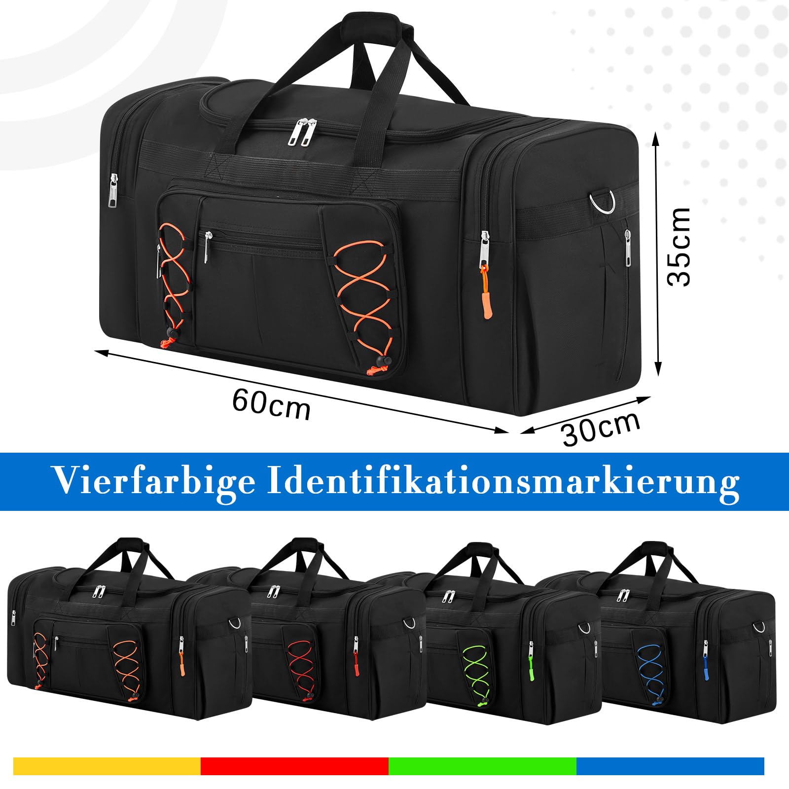 Weewooday Set di 4 Borse per Box da Tetto 65 cm 68L Duffel Portapacchi con 4 Cerniere Indicatori di Identificazione Borsa da Viaggio Nera con Scomparto per Scarpe per Box da Tetto Auto(Classico)