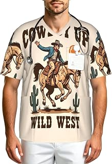 Men's Scrub Top-Cowboy Up Vintage Wild West
