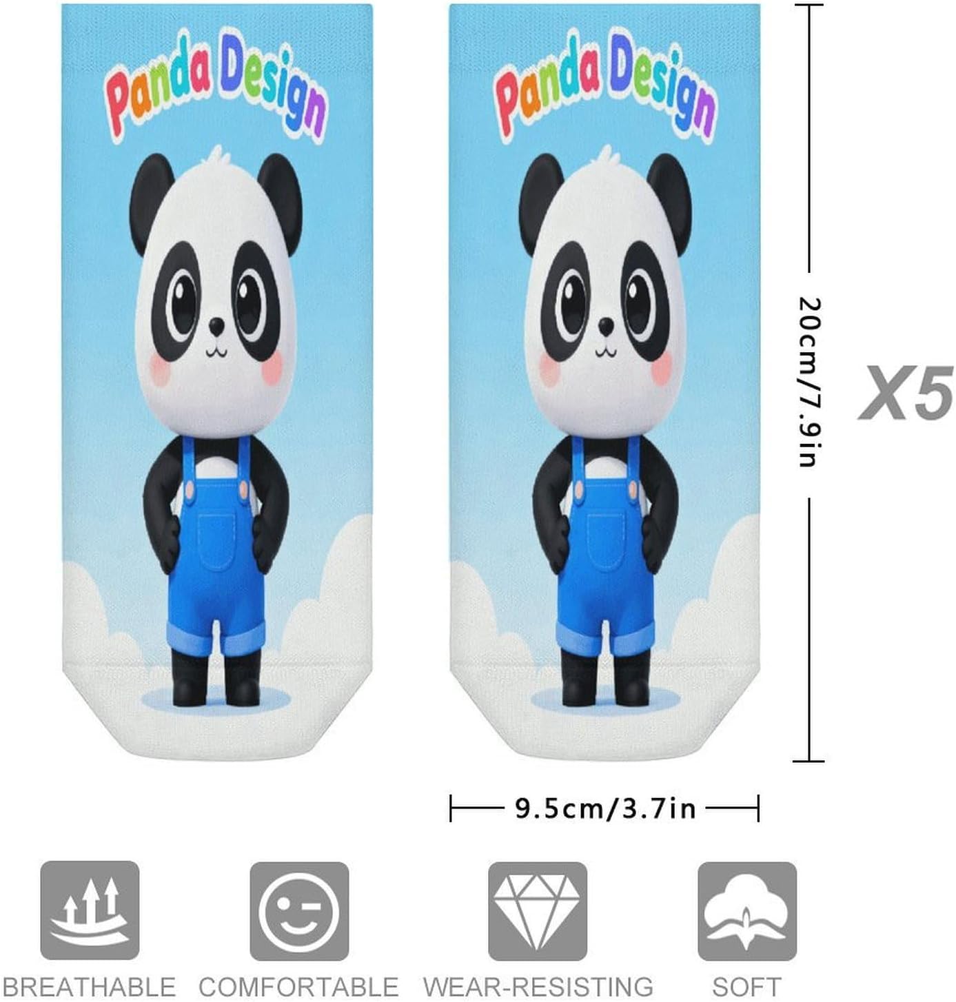 Panda Design Crew Sock for Men Women Funny Novelty Socks Athletic Ankle Socks Comfort Soft Low Cut Tab Sock 5 Pairs
