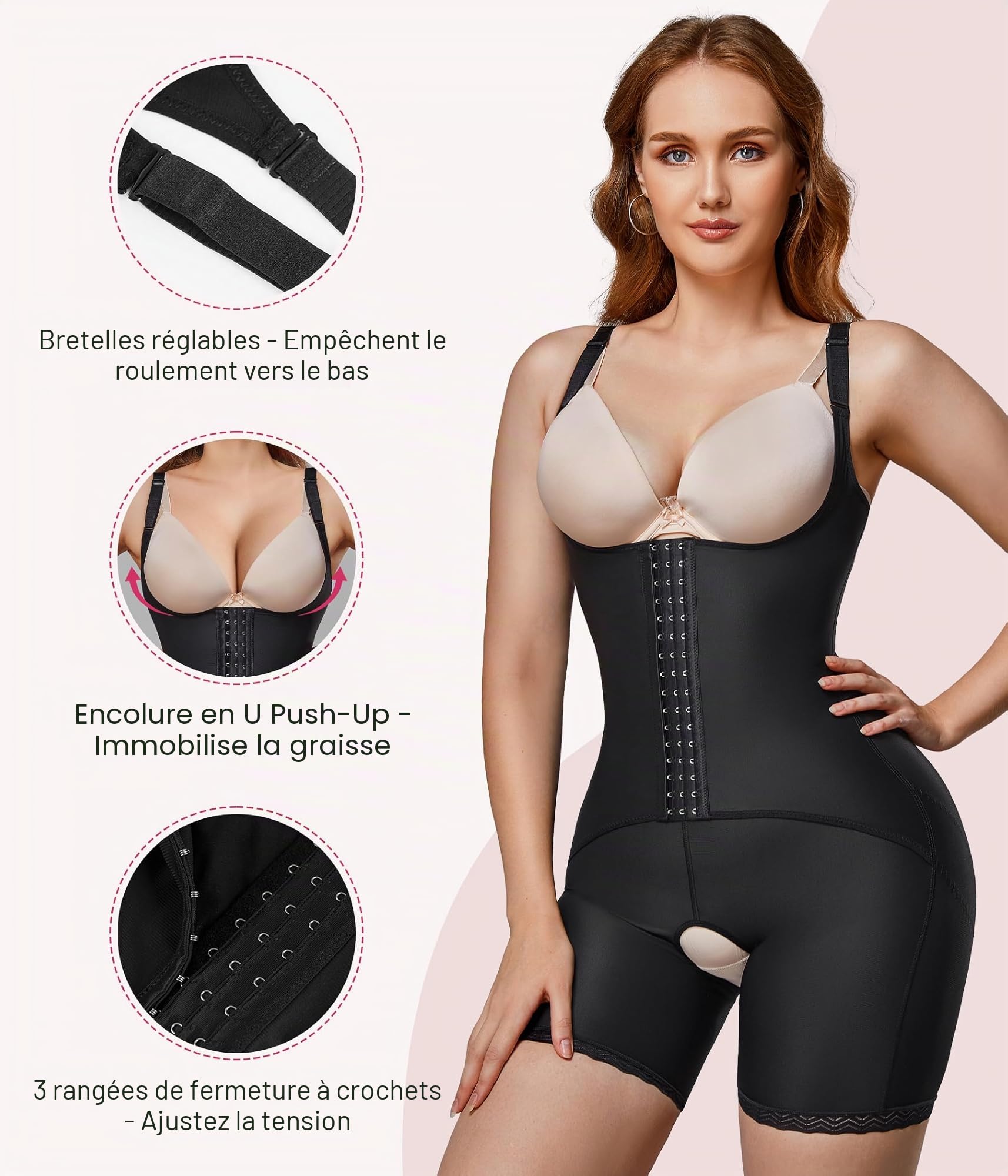 KUMAYES Body Sculptant Femme Gainant Double Ventre Plat Gainant Bustier Amincissante Corset Gaine Lingerie Minceur Shapewear Bodysuit