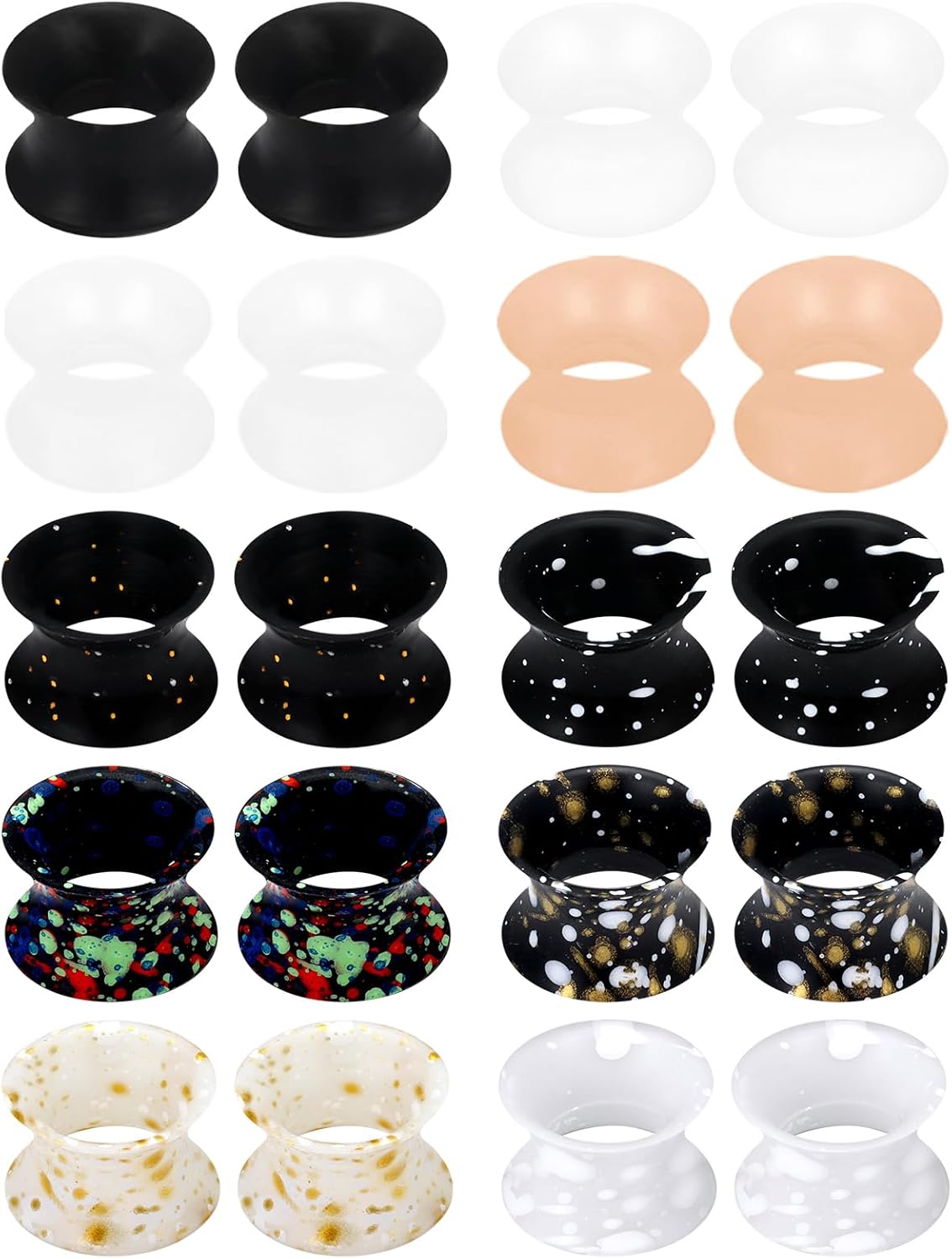 Ears Gauges Tunnels Plugs for Women Silicone Mixed Colors Ear Gauge Stretching Kit 10G to 25/32 Inch (2.5MM- 20MM) Expander Stretcher Plug Earrings for Piercing Jewelry for Women Men