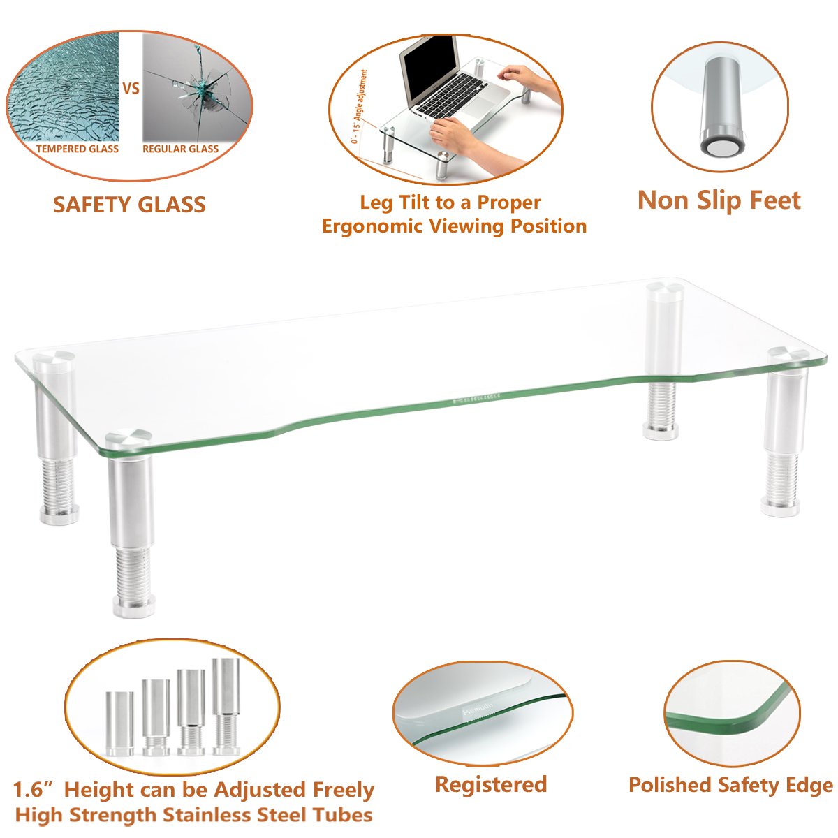 Clear Computer Monitor Riser with Height Adjustable Multi Media Desktop ...
