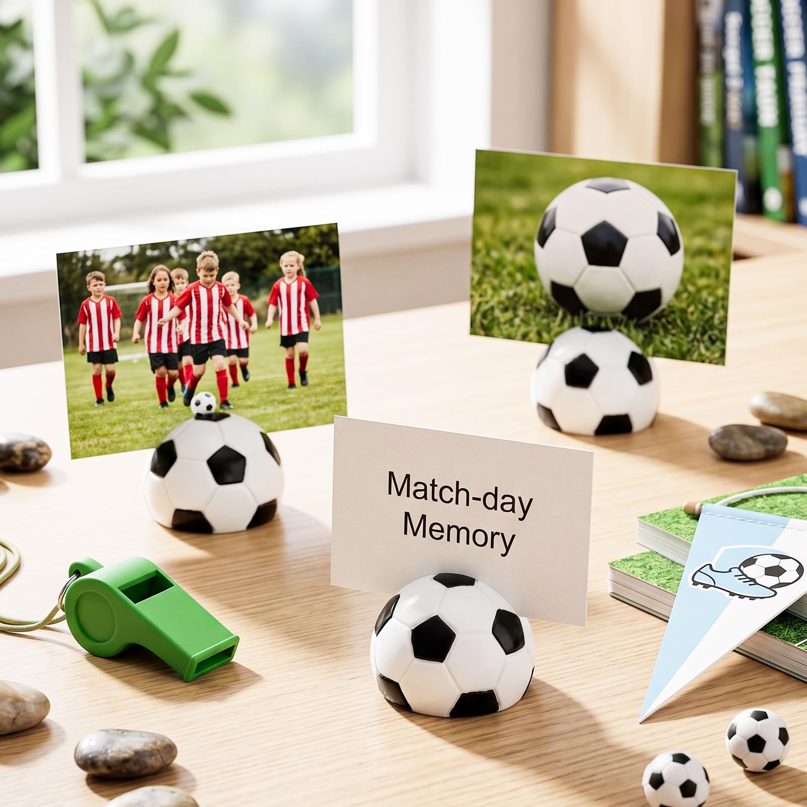Leinuosen 24 pezzi Centrotavola in resina a forma di calcio, segnaposto, segnaposto, segnaposto, segnaposto, segnaposto, segnaposto, foto, per eventi sportivi, feste di nozze