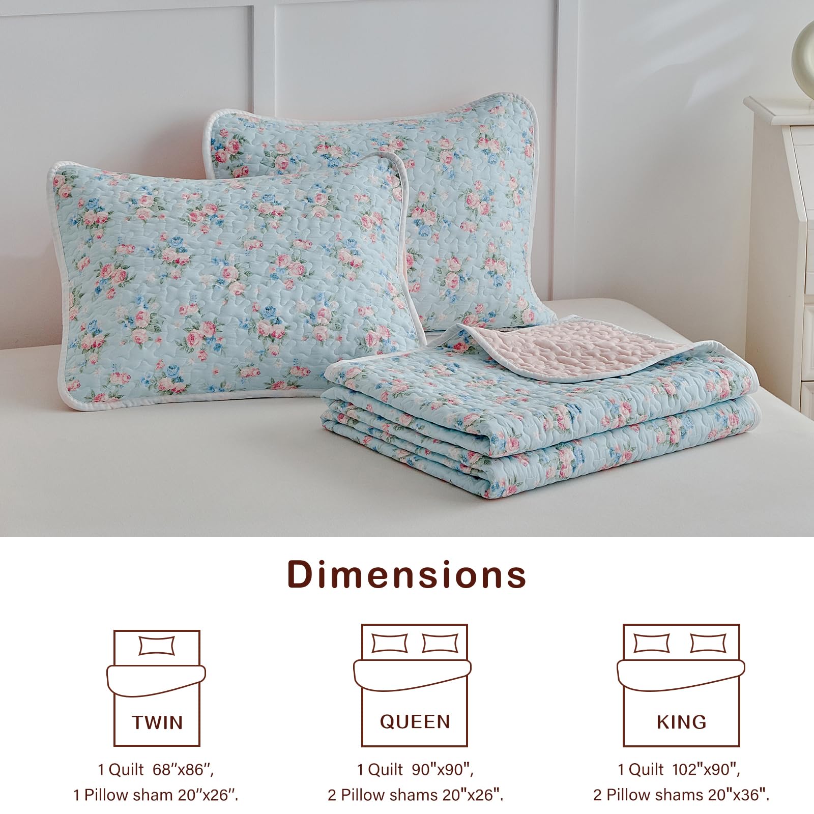 Amazon.com: Joyreap Twin Size Floral Quilt Set for Girls, Pink